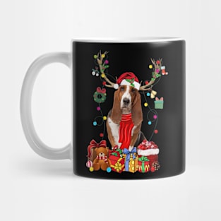 Basset Hound Reindeer Santa Christmas Color Lights Mug